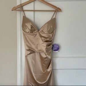 Windsor Gold Satin Maxi Prom Dress